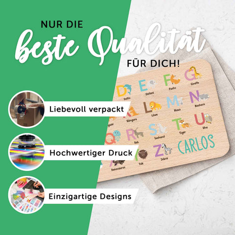 Frühstücksbrettchen mit Druckmotiv & Name - ABC Tiere