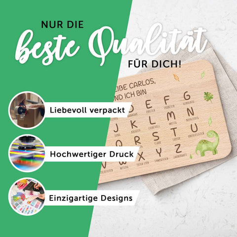 Frühstücksbrettchen mit Druckmotiv & Name - ABC Dinosaurier
