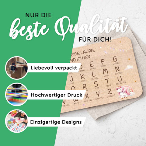 Frühstücksbrettchen mit Druckmotiv & Name - ABC Einhorn
