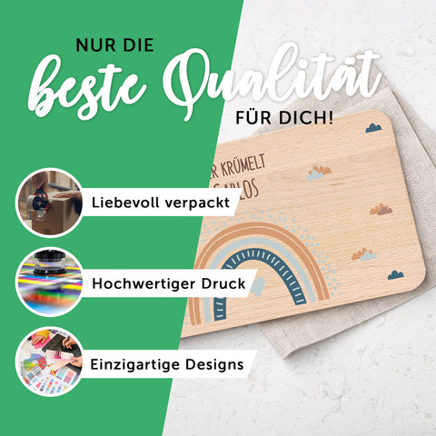 Frühstücksbrettchen mit Druckmotiv & Name - Regenbogen