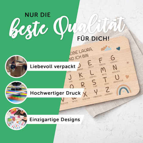 Frühstücksbrettchen mit Druckmotiv & Name - Regenbogen ABC