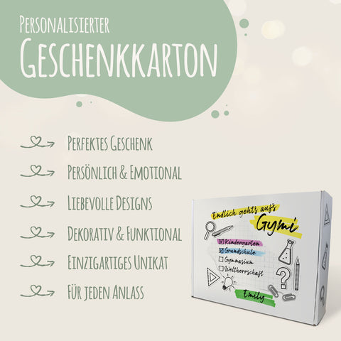 Personalisierte Geschenkbox - Endlich gehts aufs Gymi - Einschulung