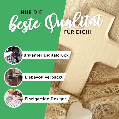 Personalisierbares Holzkreuz zur Taufe Konfirmation und Kommunion - Kranz Design