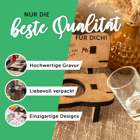 Gravierte Schnapsbank mit Name im Beste Mama Design + 2 Schnapsgläser