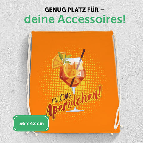 Farbiger Turnbeutel mit DTF-Druck - Hallöchen Aperölchen