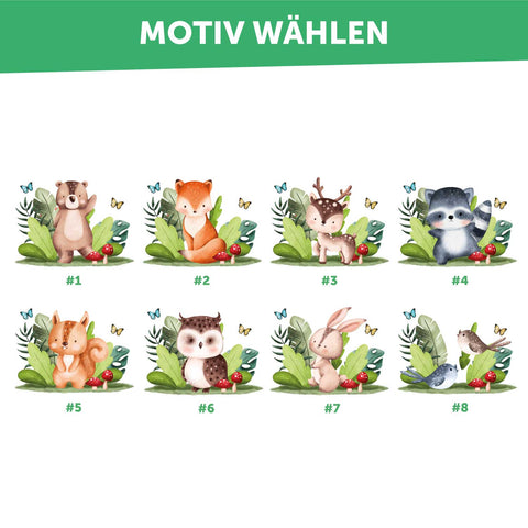 Emaille Tasse für Kinder - Personalisiert mit Namen - Tiergruppe Waldtiere