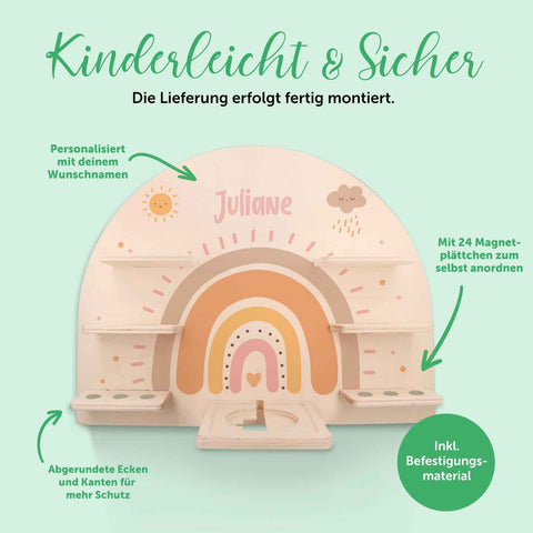Toniebox Regal für Kinderzimmer - Regenbogen Pastell - Personalisiert mit Namen