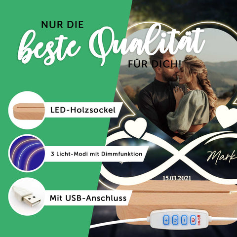 Beleuchtetes LED Acrylglas mit Foto, Namen & Datum - Unendlichkeit