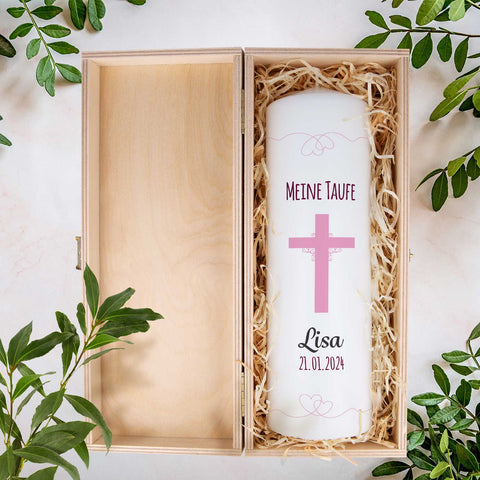 Große Kerze "Kreuz" - Taufkerze mit Namen, Datum & Taufspruch