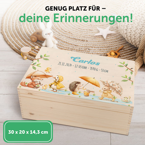 Erinnerungskiste für Kinder mit UV-Druck - Tiere im Regen