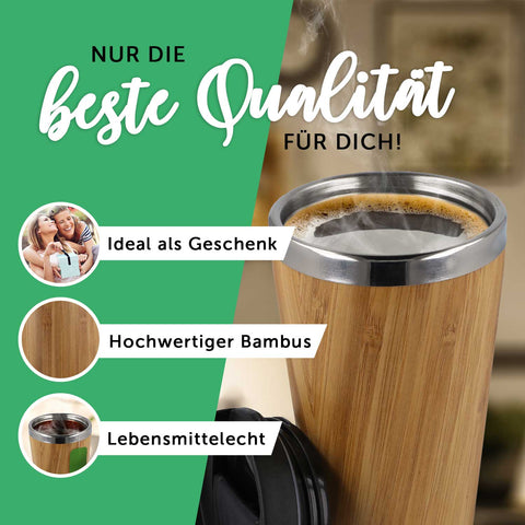 Kaffeebecher aus Bambus mit Gravur - Verschiedene Motive mit eigenem Namen