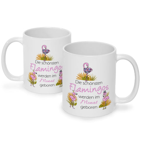 Bedruckte Tasse mit Spruch Die schönsten Flamingos