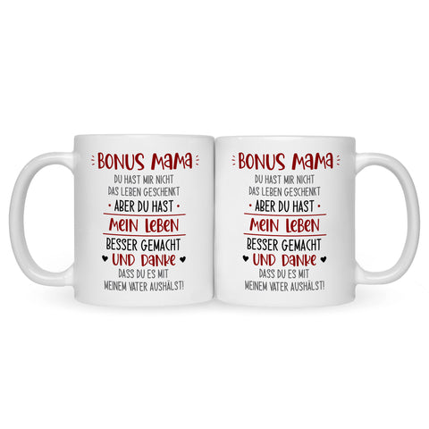 Bedruckte Tasse mit Spruch Bonus Eltern