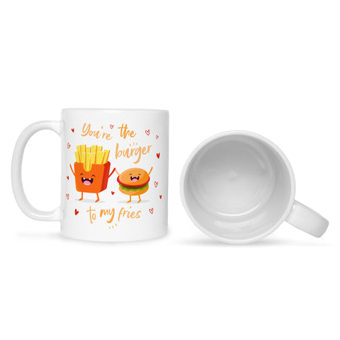Bedruckte Tasse mit Spruch Burger to my fries