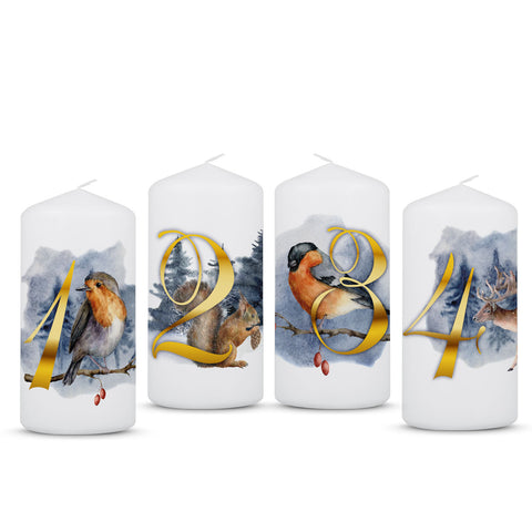 Kleine Kerzen Advent Tiermotive - Adventskerzen im 4er Set