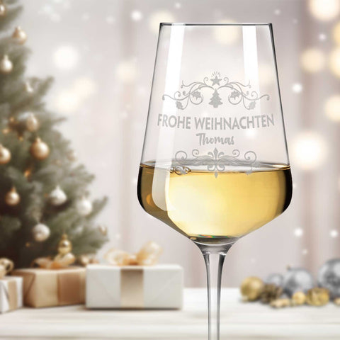 Leonardo Weinglas mit Gravur "Frohe Weihnachten Vintage Swirls"