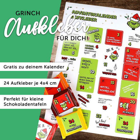 Personalisierter DIY Adventskalender Grinch mit Namen zum selbst Befüllen