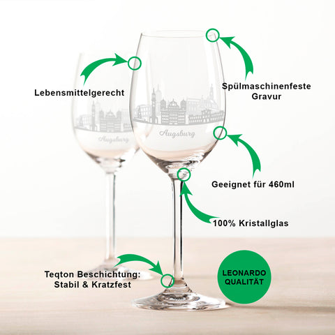 Leonardo Weingläser mit Gravur - Skyline Augsburg im Set