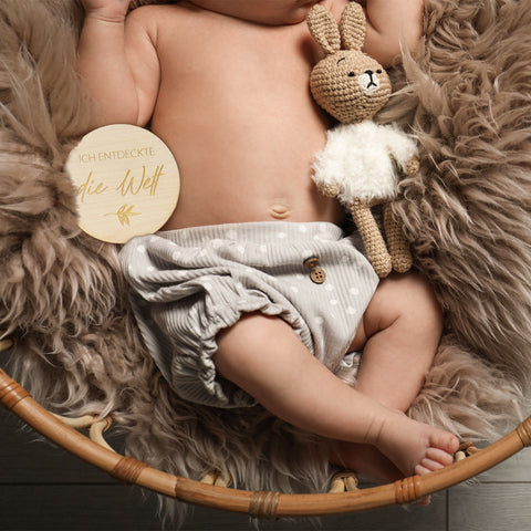 Gravierte Meilensteinkarten aus Holz - Mein erstes Jahr - mit Stoffbeutel als Geschenk