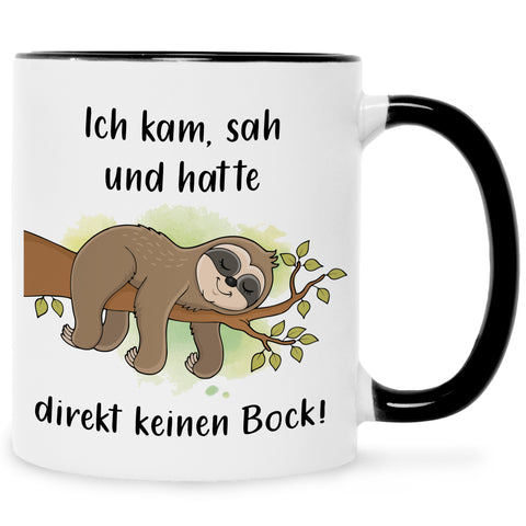 Bedruckte Tasse mit Spruch Ich kam, sah und hatte direkt keinen Bock