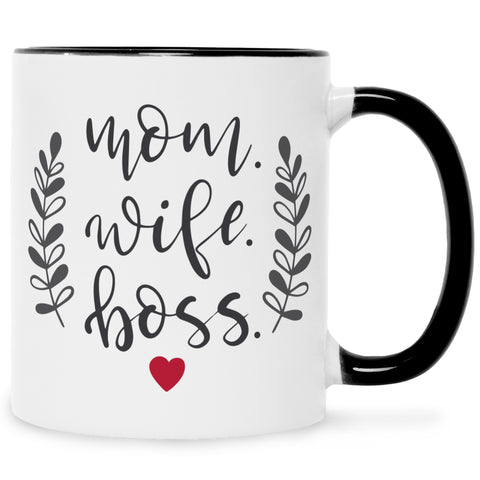 Bedruckte Tasse mit Spruch Mom Wife Boss