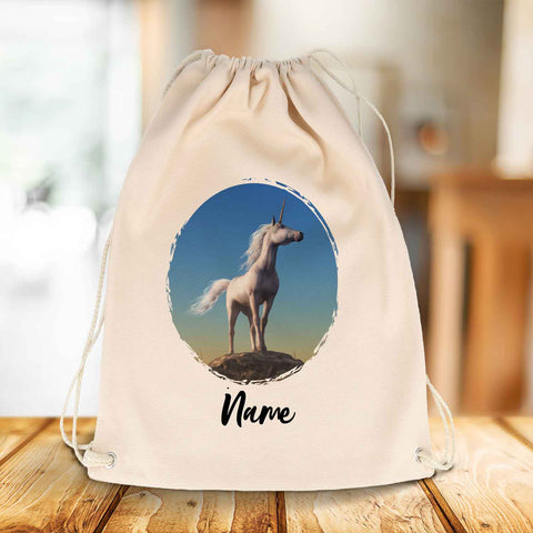 Bedruckter Turnbeutel für Kinder im Weißes Einhorn Design