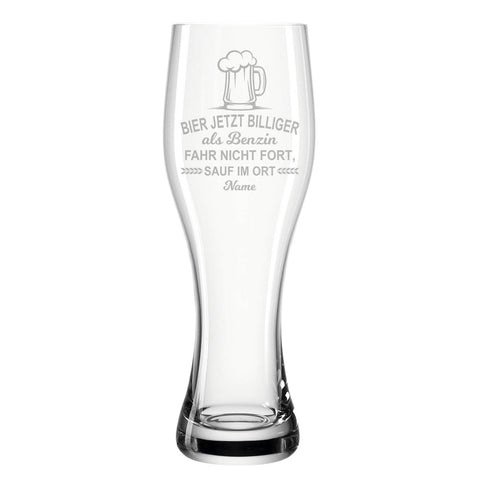 Leonardo Weizenglas "Bier jetzt billiger als Benzin" mit Namen