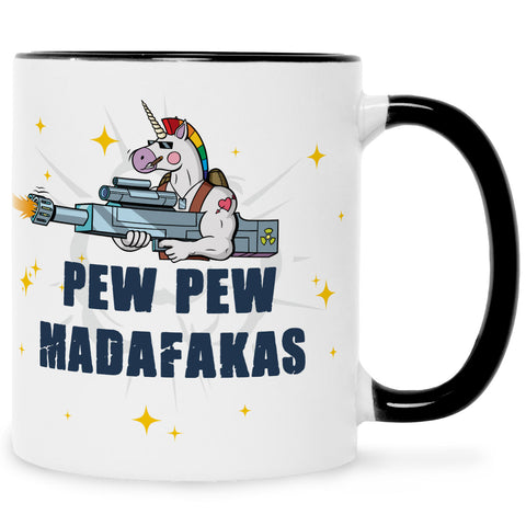 Bedruckte Tasse mit Spruch Pew Pew Madafakas