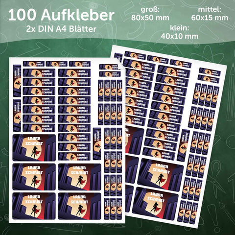 Schuletiketten mit Namen - Superheld Design - 100 Aufkleber in verschiedenen Größen