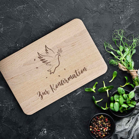 Frühstücksbrettchen mit Gravur "Konfirmation Vogel"