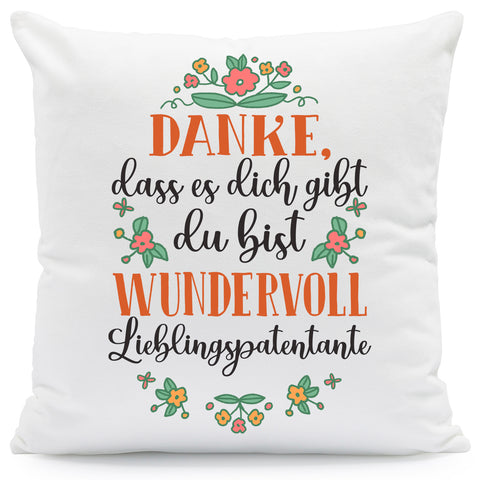 Bedrucktes Kissen mit Spruch Danke, dass es dich gibt du bist wundervoll