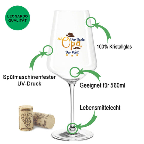 Leonardo Weinglas mit UV-Druck "Der Beste Opa der Welt"