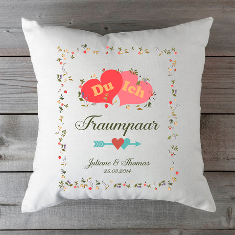 Bedrucktes Kissen mit Motiv "Du & Ich Traumpaar"