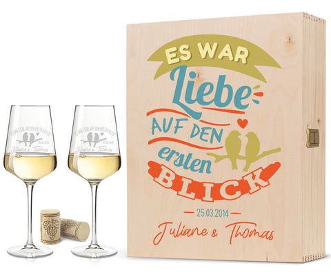Leonardo Weingläser mit Gravur "Es war Liebe auf den ersten Blick" im Set