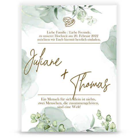 Hochzeitseinladungskarte im Eucalyptus Marble Design