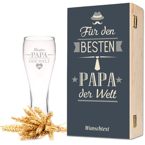 Leonardo Weizenglas Bester Papa der Welt inkl. bedruckter Holzkiste
