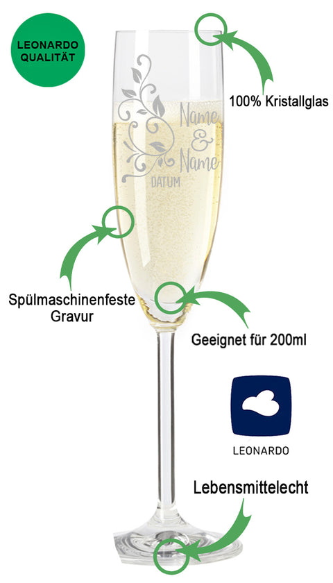 Leonardo Sektglas mit Gravur "Floral"