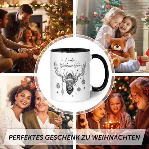 Bedruckte Tasse mit Weihnachtsmotiv im Frohe Weihnachten Elch Design