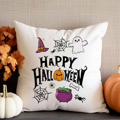 Bedrucktes Kissen mit Motiv Happy Halloween