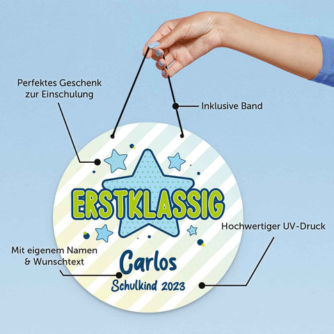 Personalisiertes Türschild - Geschenk zur Einschulung - Für Jungen und Mädchen - Erstklassig