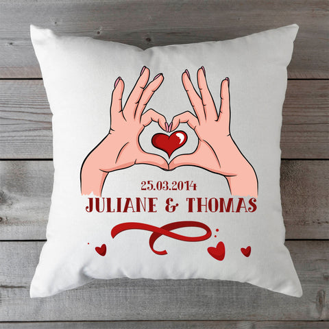 Bedrucktes Kissen mit Motiv "Hands Heart"