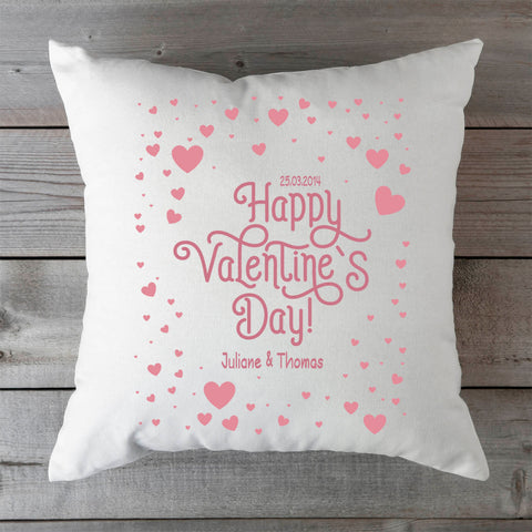 Bedrucktes Kissen mit Motiv Happy Valentines day Hearts