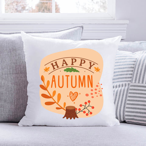 Bedrucktes Kissen mit Spruch Happy Autumn