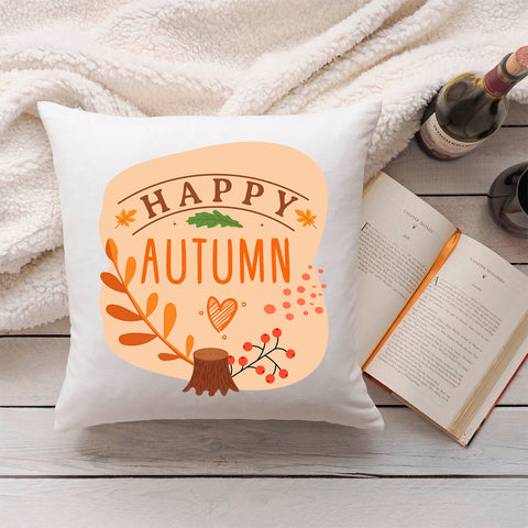 Bedrucktes Kissen mit Spruch Happy Autumn