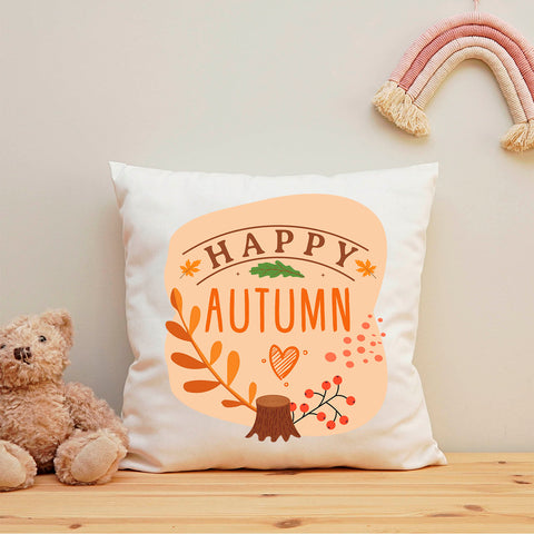Bedrucktes Kissen mit Spruch Happy Autumn