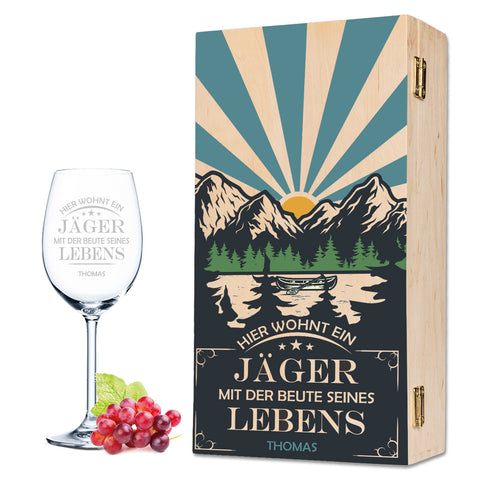 Leonardo Weinglas mit Gravur "Hier wohnt ein Jäger mit der Beute seines Lebens"