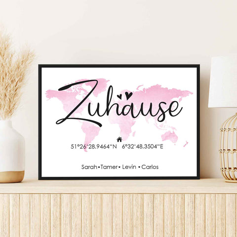 Holzschild Motiv Zuhause mit Namen & Koordinaten