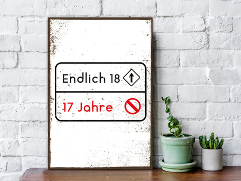 Holzschild Endlich 18 Jahre