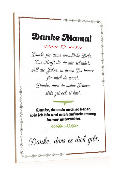Holzschild Danke Mama dass es Dich gibt