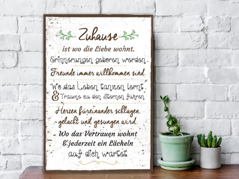 Holzschild Zuhause ist wo die Liebe wohnt